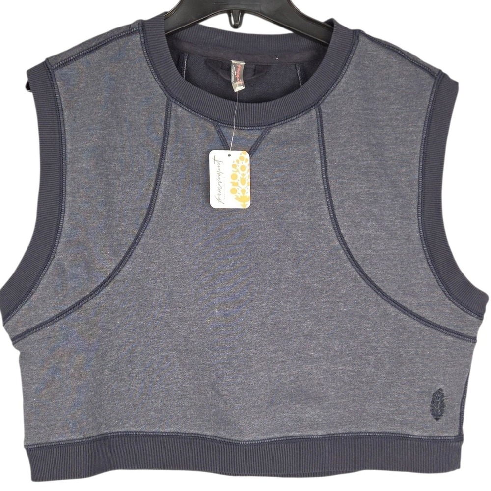 Free People Cropped Shirt Womens XS Misty Blue Sleeveless Tank Top Yoga Gym New - Picture 3 of 11